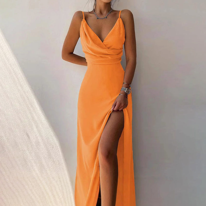 Amelie Fleur Wrap V-Neck Maxi Dress with Slit