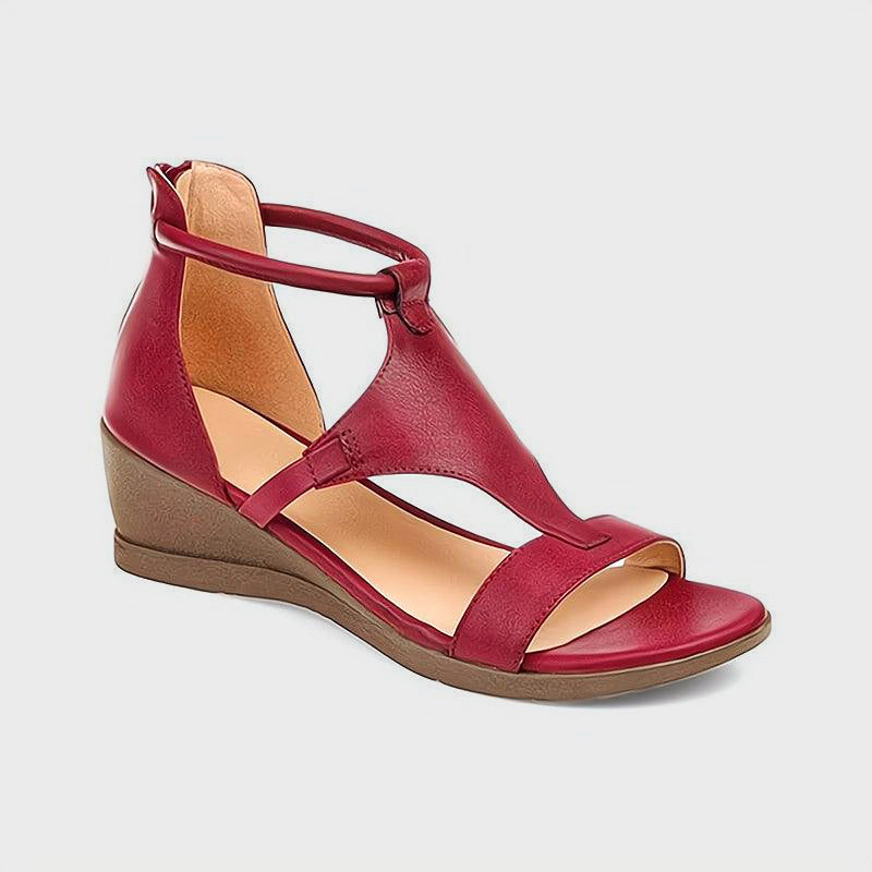 Amelie Fleur T-Strap Wedge Sandals