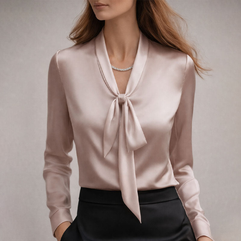 Amelie Fleur Elegant Bow Tie Neck Blouse