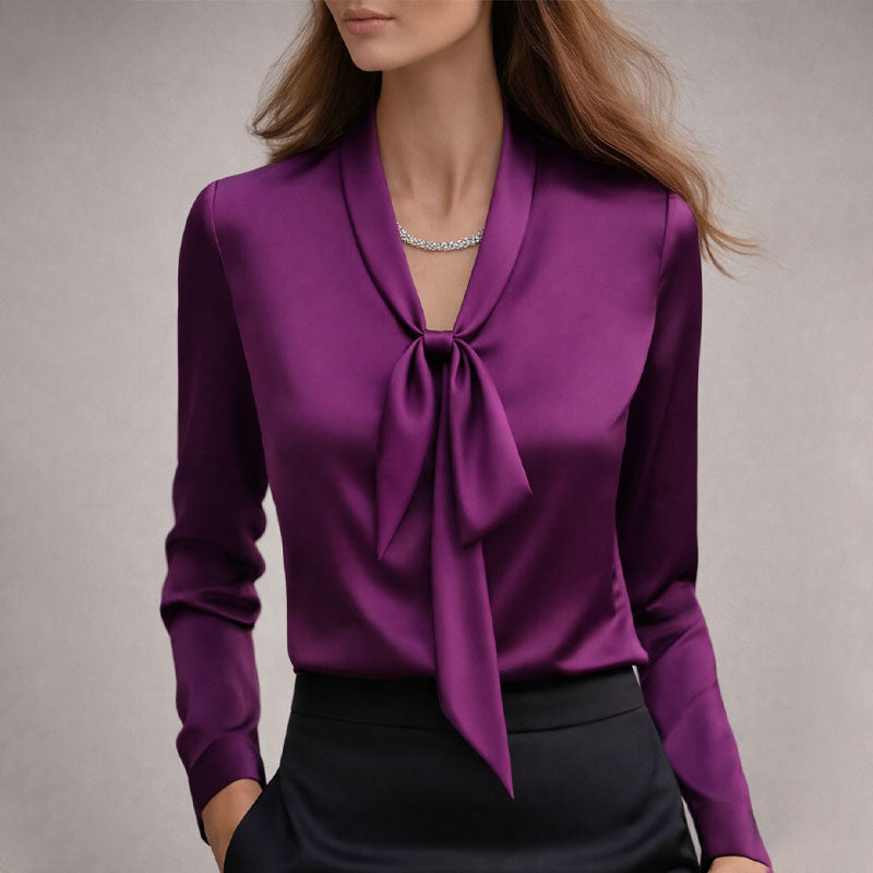 Amelie Fleur Elegant Bow Tie Neck Blouse