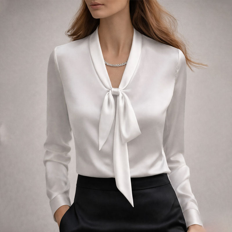 Amelie Fleur Elegant Bow Tie Neck Blouse