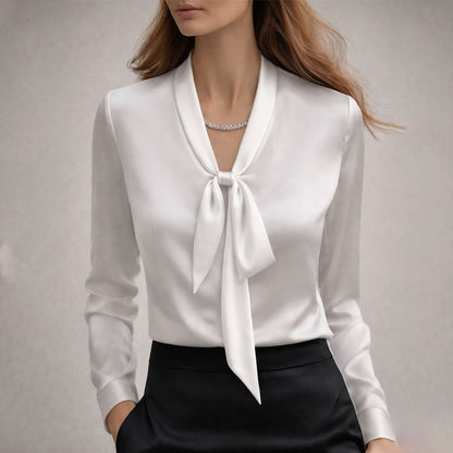 Amelie Fleur Elegant Bow Tie Neck Blouse