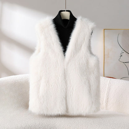 Amelie Fleur Faux Fur Vest with V-Neckline