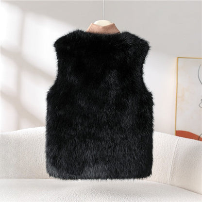 Amelie Fleur Faux Fur Vest with V-Neckline