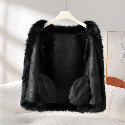 Amelie Fleur Faux Fur Vest with V-Neckline
