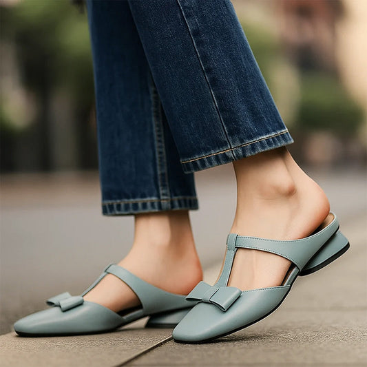 Amelie Fleur Flat Mules with Bow Detail