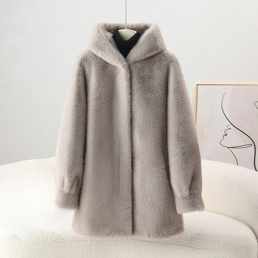 Amelie Fleur Mid-Length Hooded Faux Coat