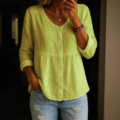 Amelie Fleur V-Neck Shirt with Gathered Waist