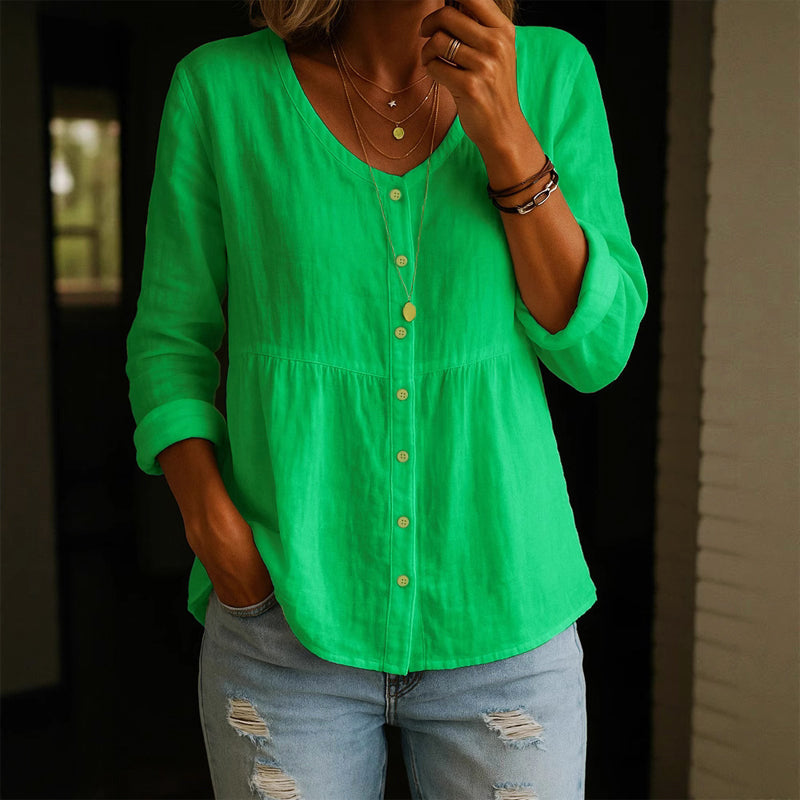 Amelie Fleur V-Neck Shirt with Gathered Waist