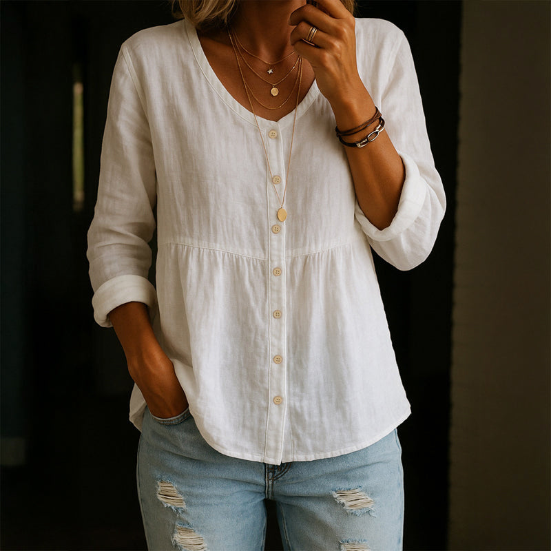 Amelie Fleur V-Neck Shirt with Gathered Waist