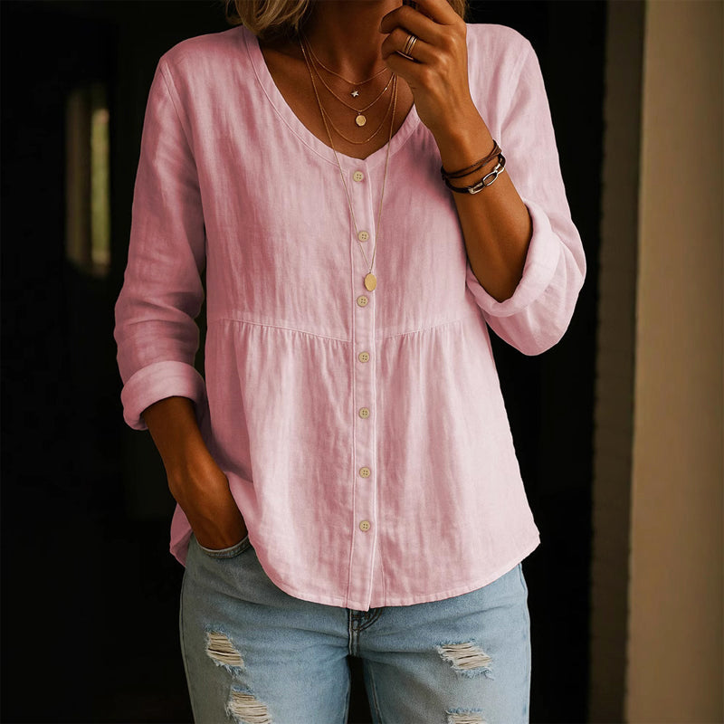 Amelie Fleur V-Neck Shirt with Gathered Waist