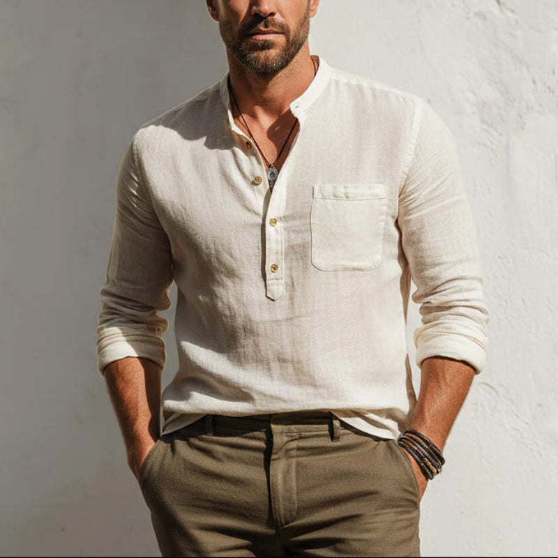 Ben Smith Cotton Henley Shirt with Chest Pocket