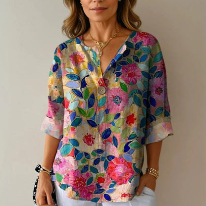 Camille Martin Colorpop Floral Button Blouse