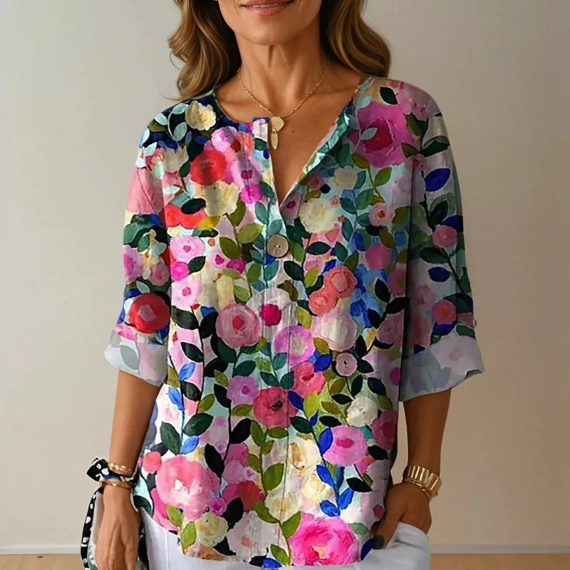 Camille Martin Colorpop Floral Button Blouse