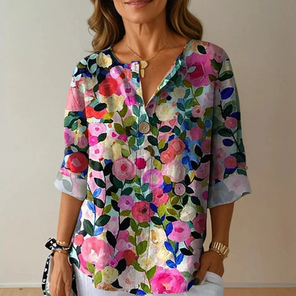 Camille Martin Colorpop Floral Button Blouse