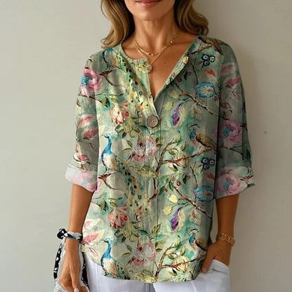 Camille Martin Colorpop Floral Button Blouse
