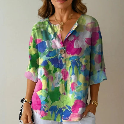 Camille Martin Colorpop Floral Button Blouse
