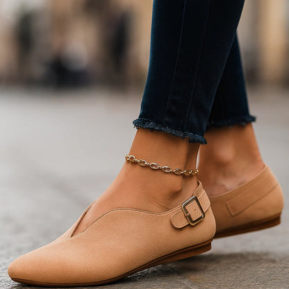 Camille Martin Pointed Suede Flats with Buckle Strap