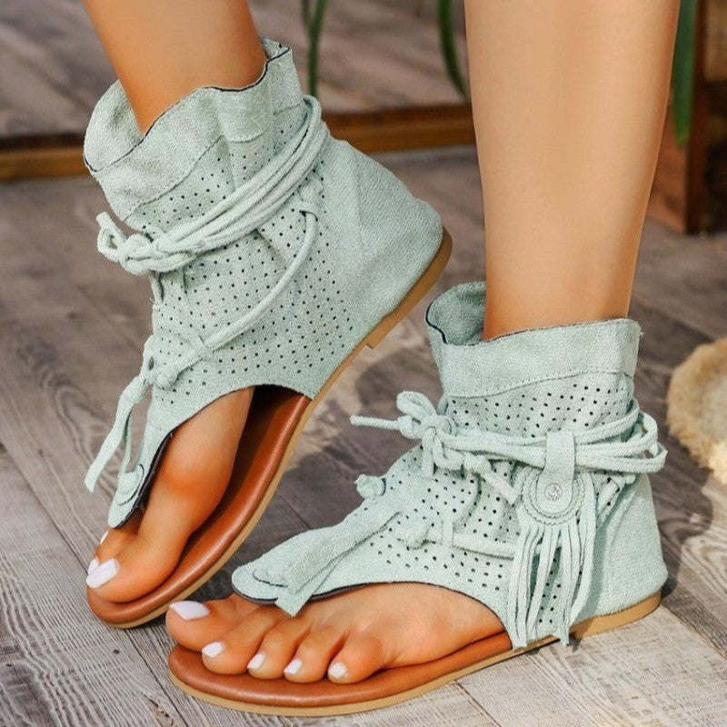 Camille Martin Flat Sandals with Decorative Fringe