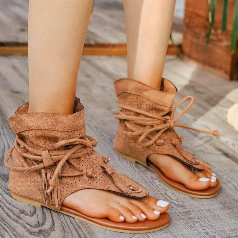 Camille Martin Flat Sandals with Decorative Fringe