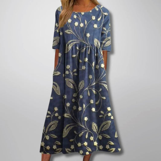 Camille Martin Floral Dress with Round Neck