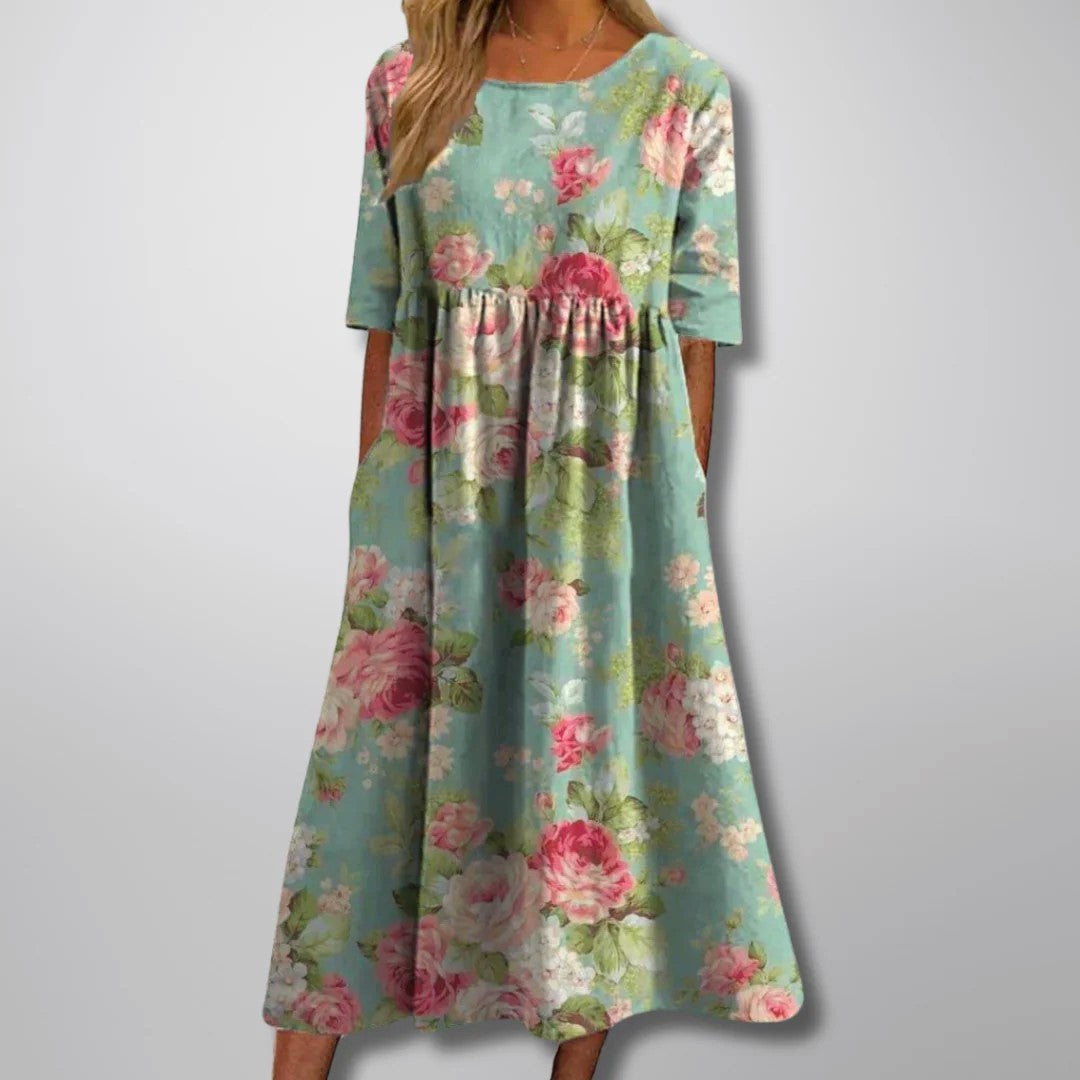 Camille Martin Floral Dress with Round Neck