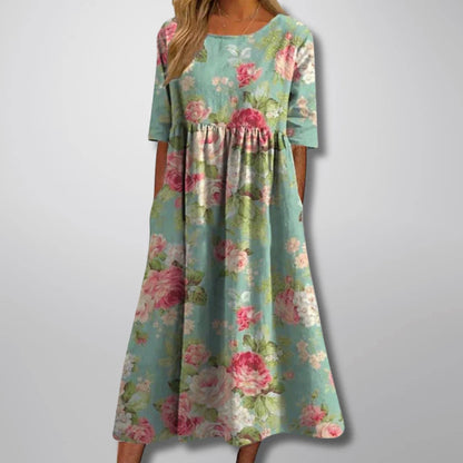 Camille Martin Floral Dress with Round Neck