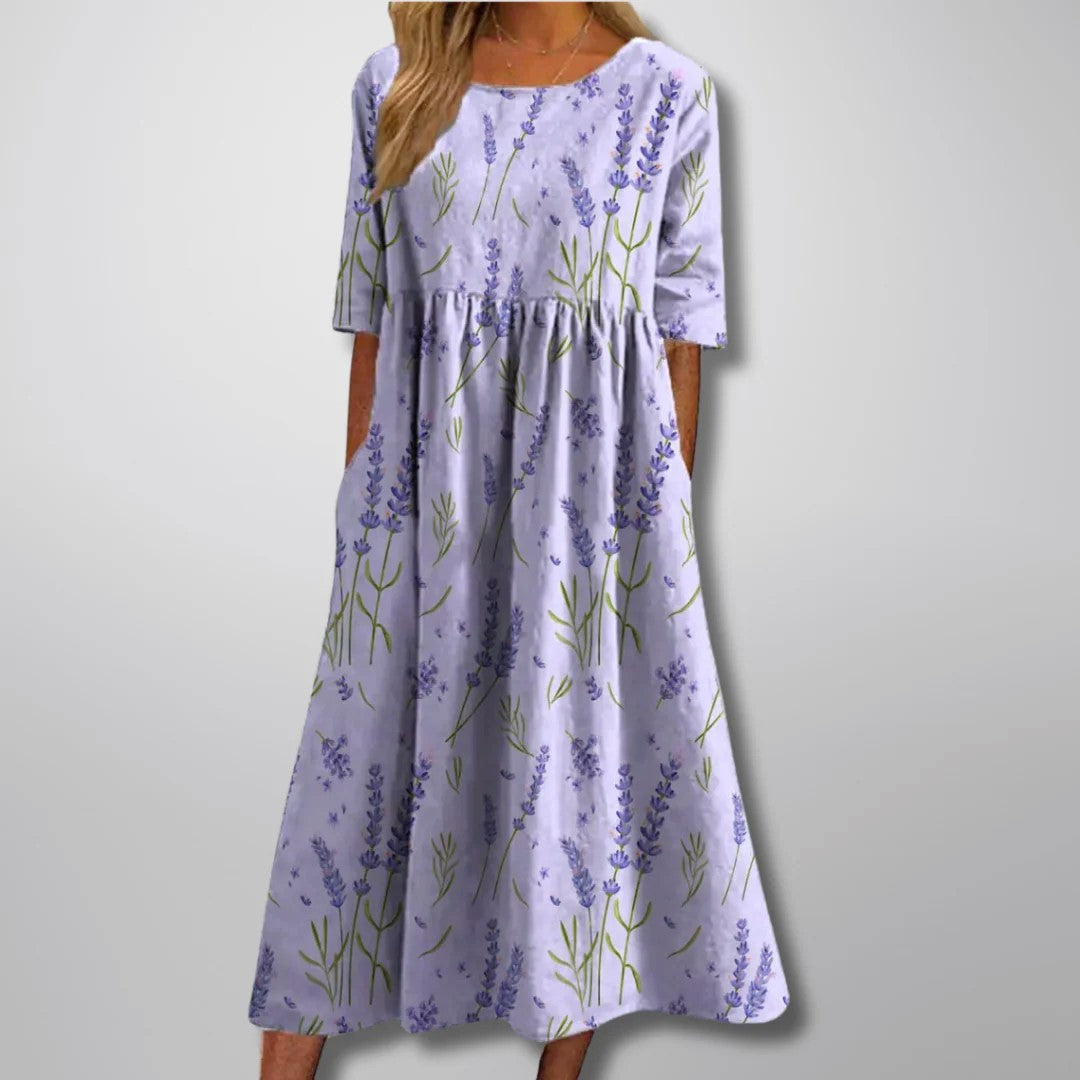 Camille Martin Floral Dress with Round Neck