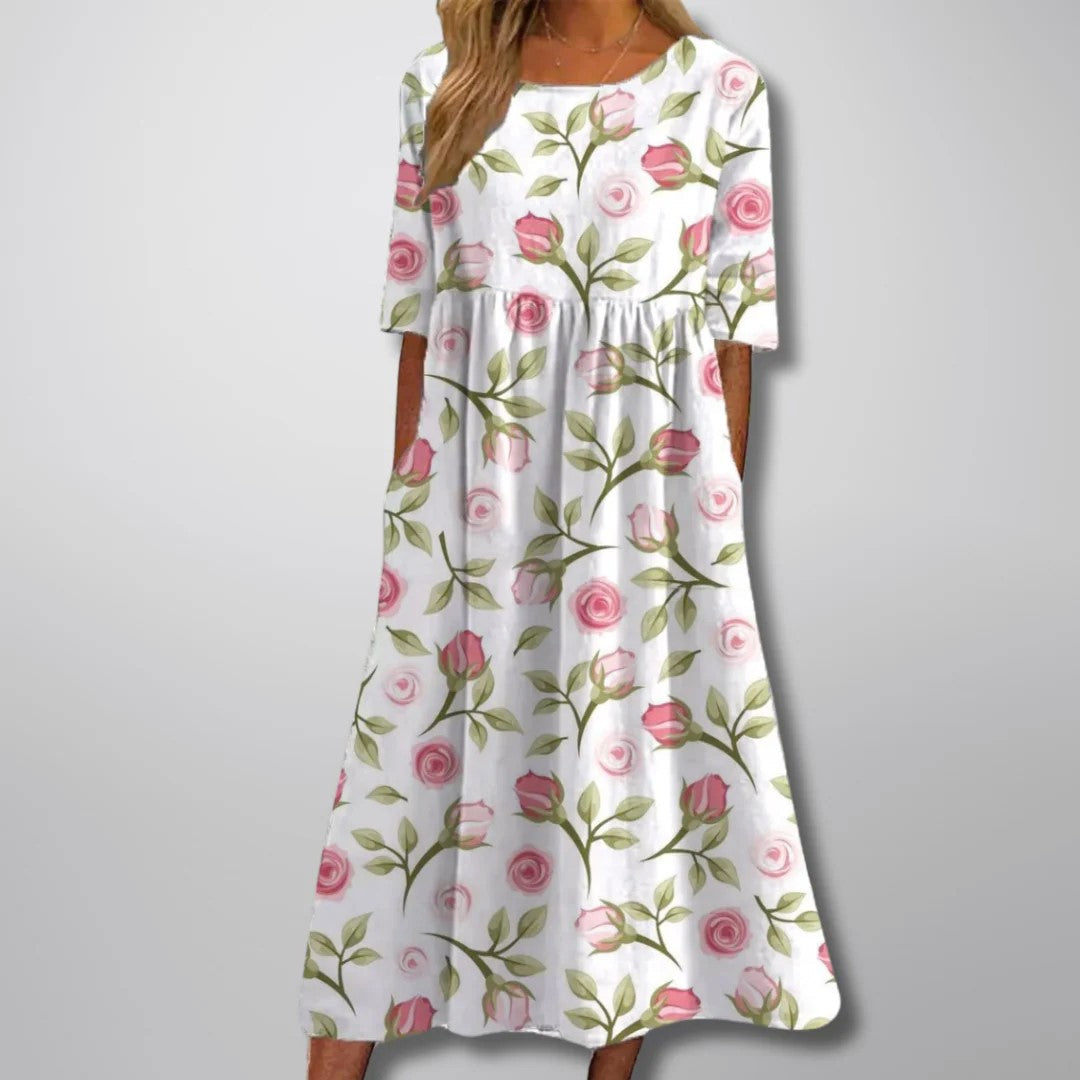 Camille Martin Floral Dress with Round Neck