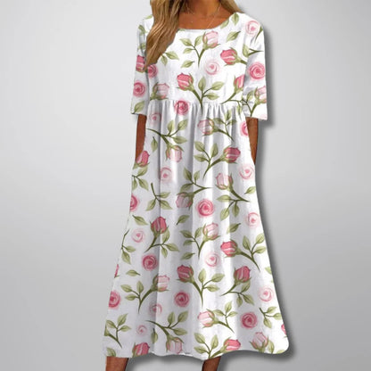 Camille Martin Floral Dress with Round Neck