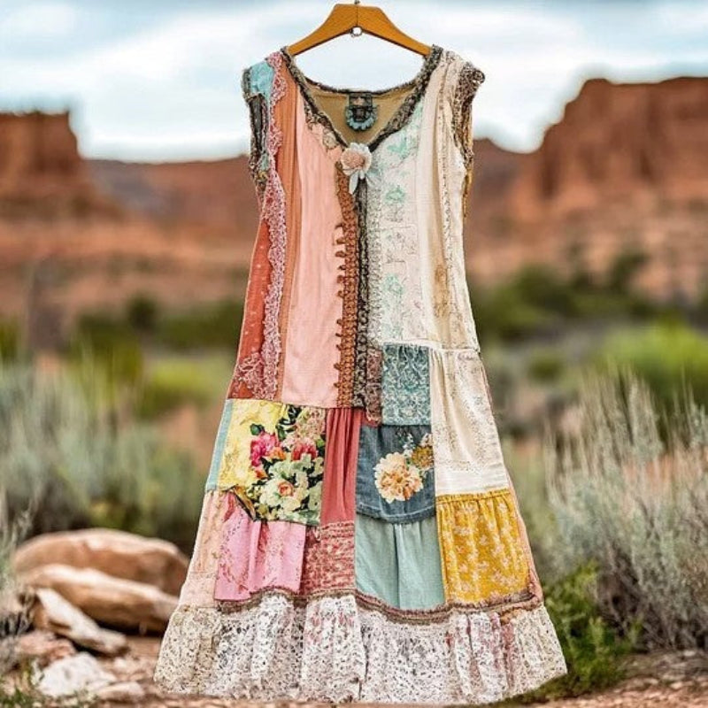 Camille Martin Patchwork Maxi Dress with Lace Trim
