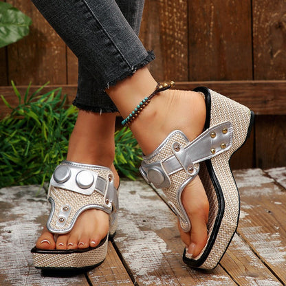Camille Martin Platform Sandals with Button Accents