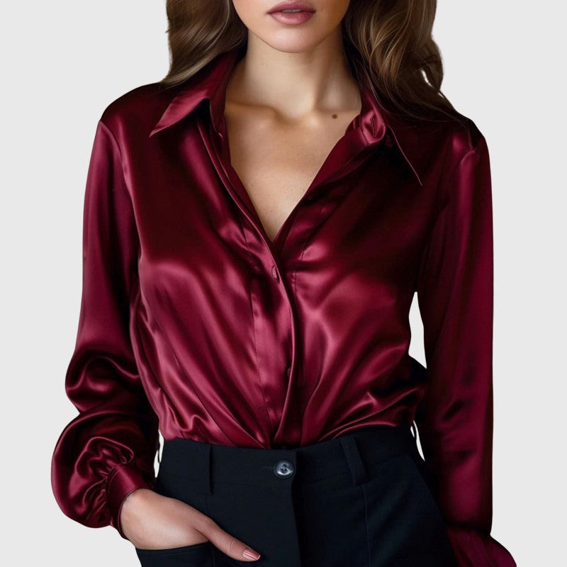Camille Martin Satin Shimmer Button-Up Blouse