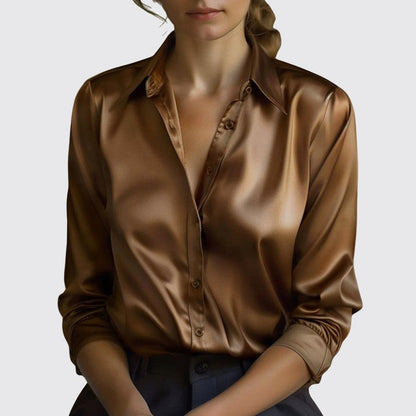 Camille Martin Satin Shimmer Button-Up Blouse