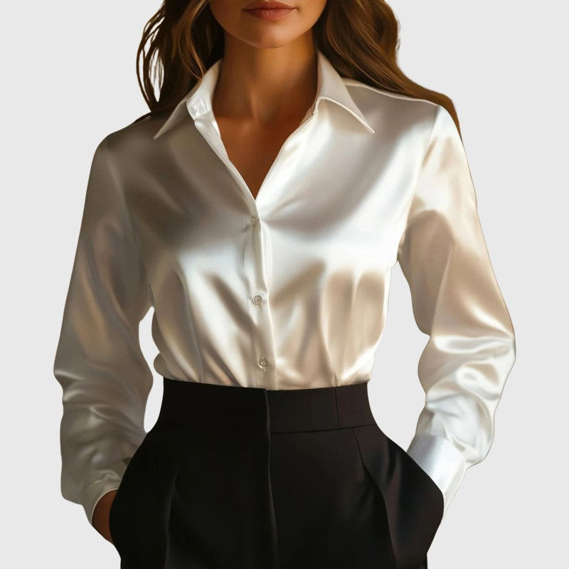 Camille Martin Satin Shimmer Button-Up Blouse