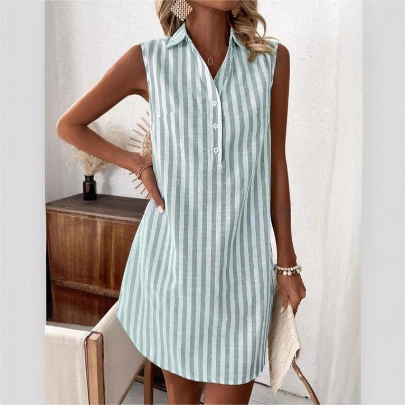 Camille Martin Sleeveless Striped Shirt Dress