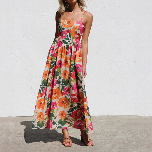 Camille Martin Floral Maxi Dress with Gathered Waist