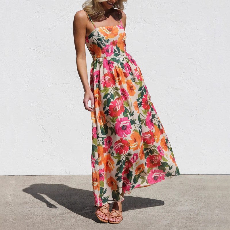 Camille Martin Floral Maxi Dress with Gathered Waist