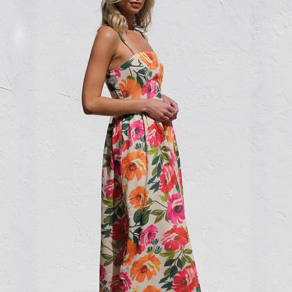 Camille Martin Floral Maxi Dress with Gathered Waist