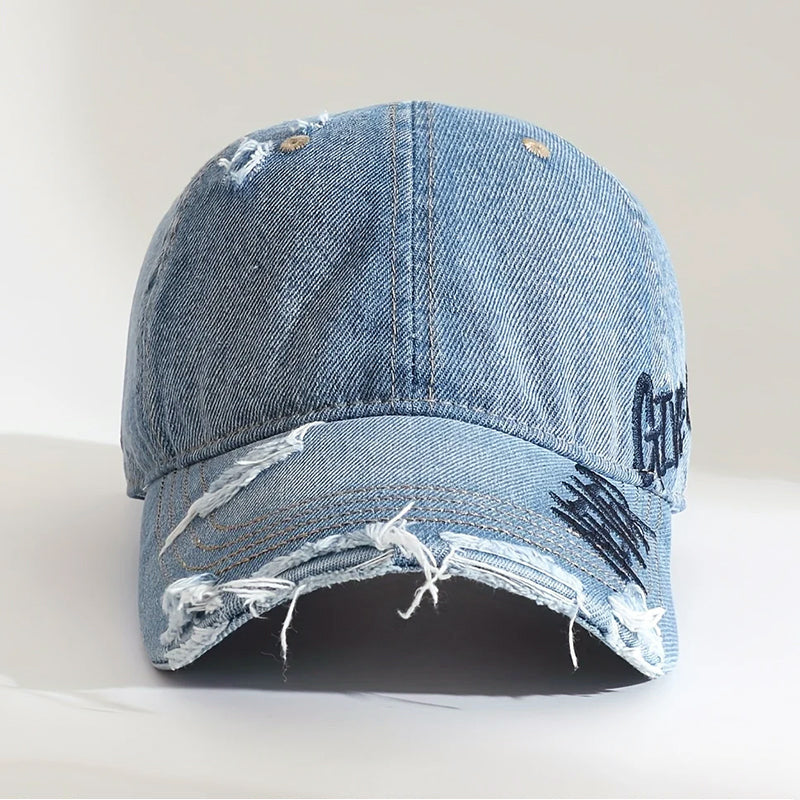 Casual Denim Cap with “Never Give Up” Embroidery