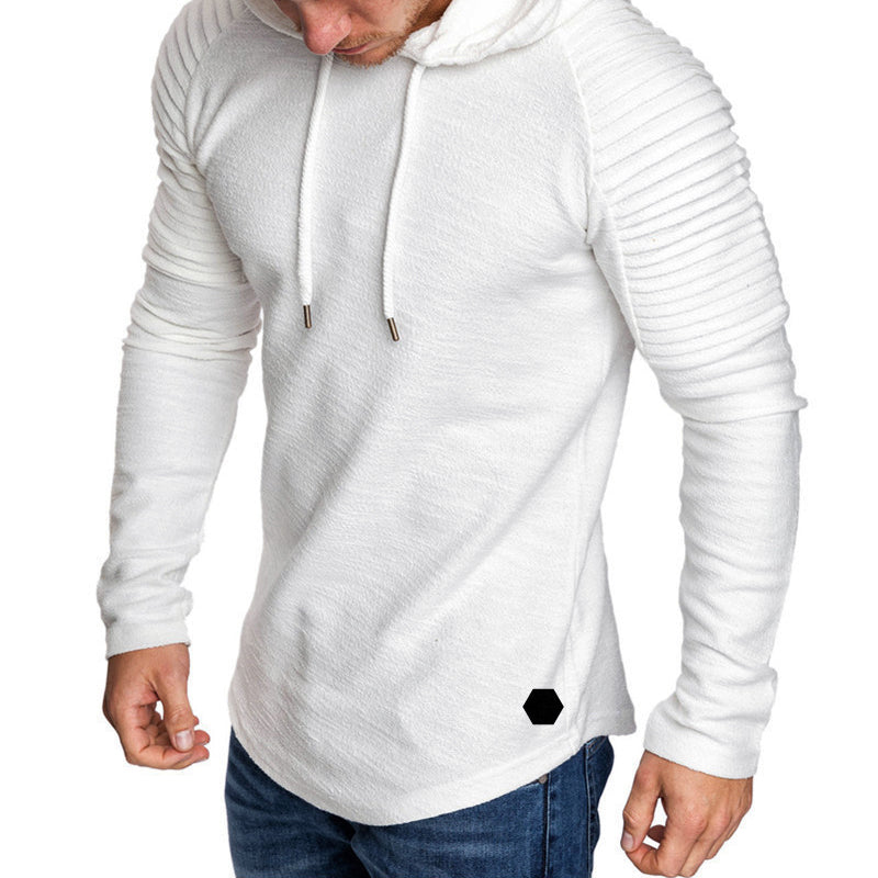 Casual Slim Fit Hoodie for Men with Ribbed Sleeve Detailing