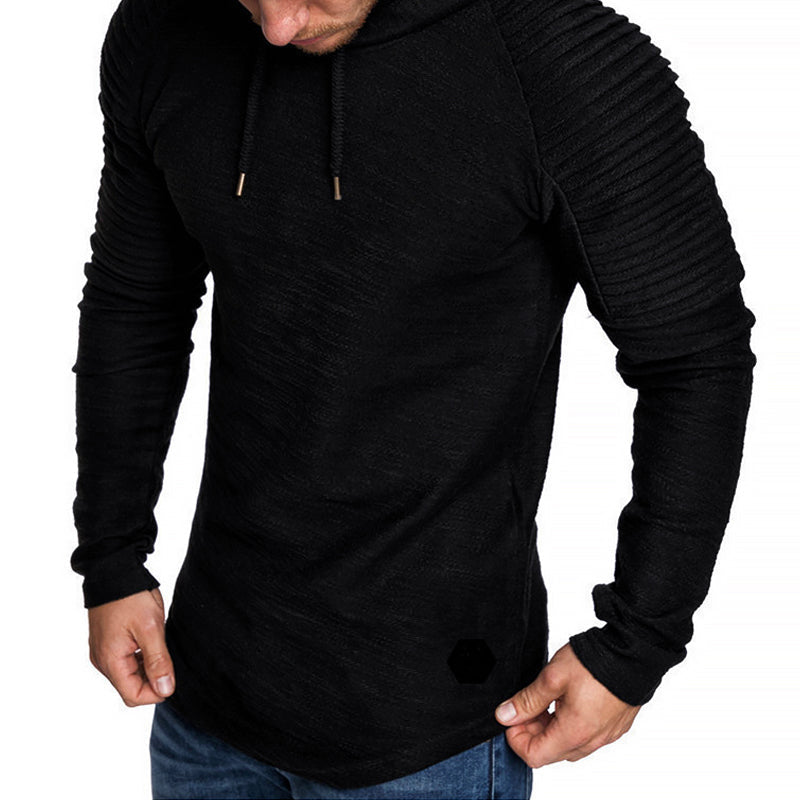 Casual Slim Fit Hoodie for Men with Ribbed Sleeve Detailing