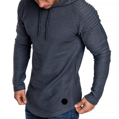 Casual Slim Fit Hoodie for Men with Ribbed Sleeve Detailing