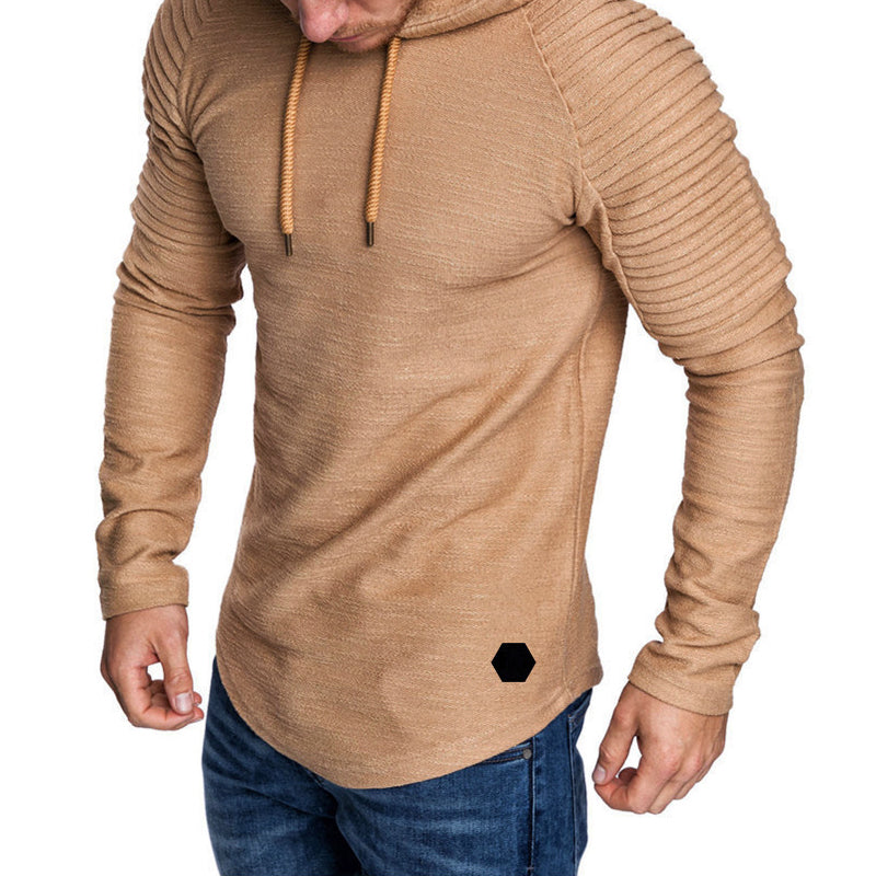 Casual Slim Fit Hoodie for Men with Ribbed Sleeve Detailing