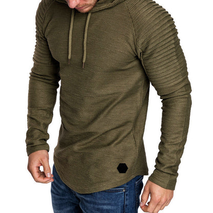 Casual Slim Fit Hoodie for Men with Ribbed Sleeve Detailing