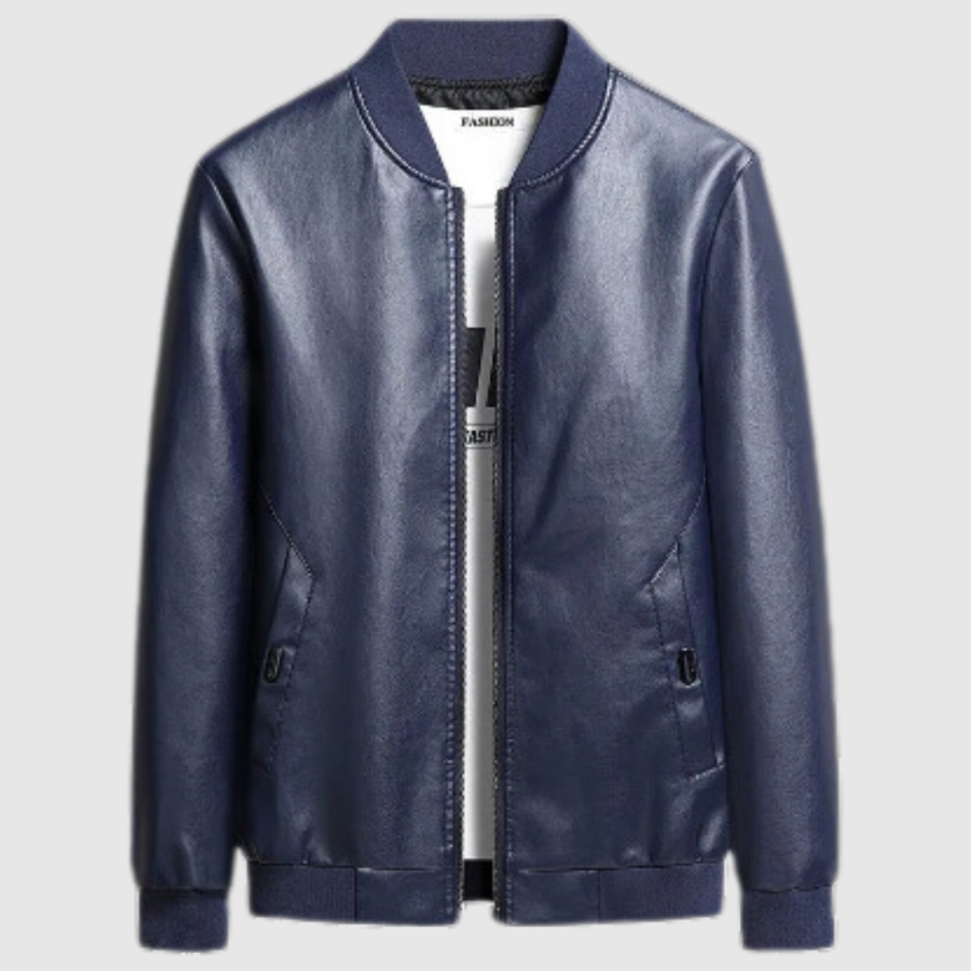 Causal Leather Jacket Blue