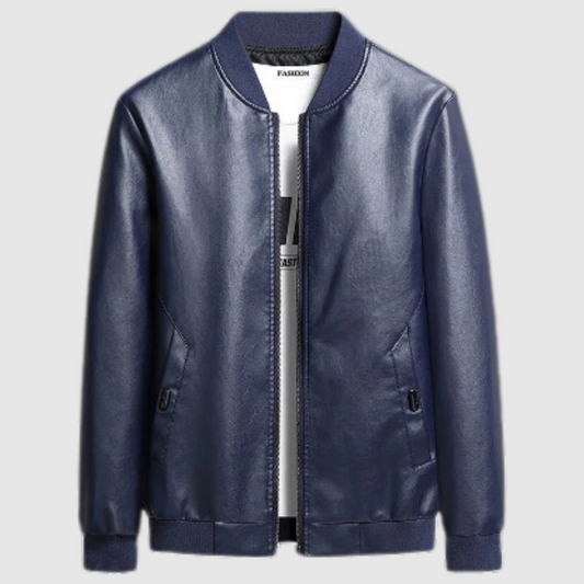 Causal Leather Jacket Blue