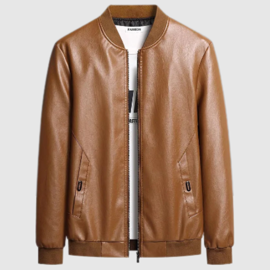 Causal Leather Jacket Brown