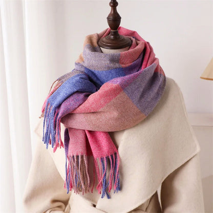 Colorful Plaid Scarf with Fringe Ends