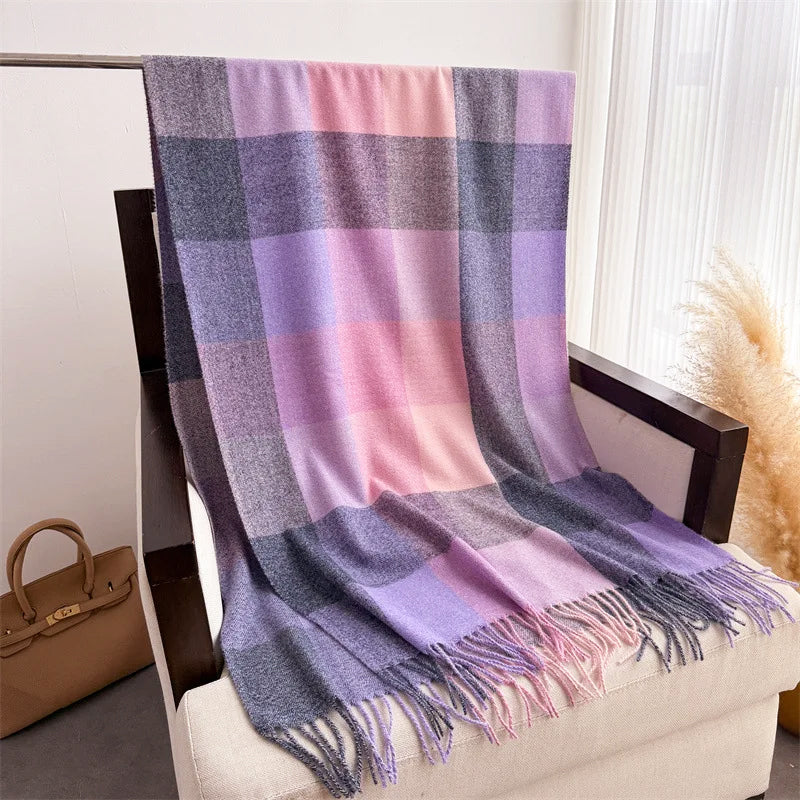 Colorful Plaid Scarf with Fringe Ends